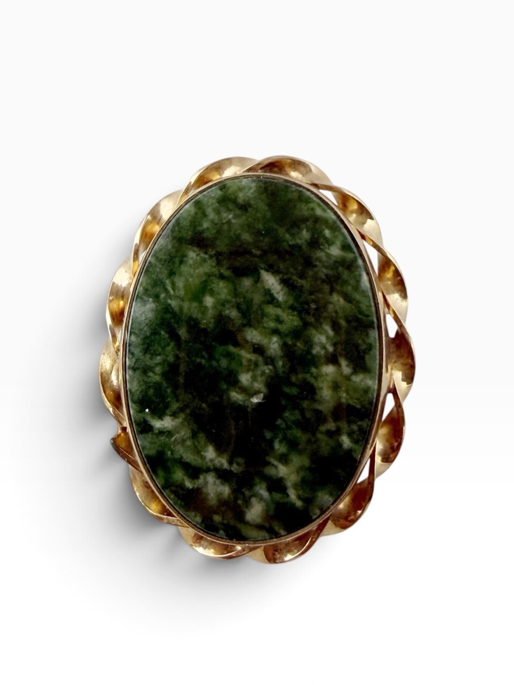 Vintage A&Z Green Stone 12K Gold Filled Twist Frame Oval Brooch Pin